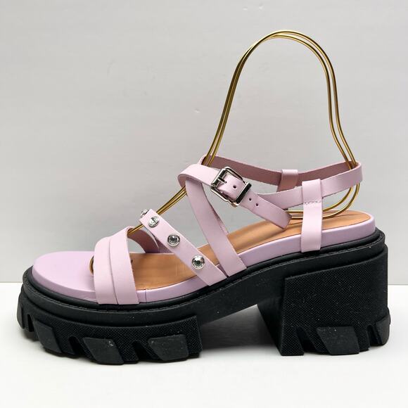 GANNI Crystal Embellished Strappy Block Heel Sandals EU 41 US 11 Pink Platform - Picture 1 of 11